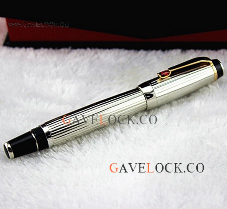 Luxury Copy Boheme Mont blanc Silver Drawing Fountain Pen With Red Gem